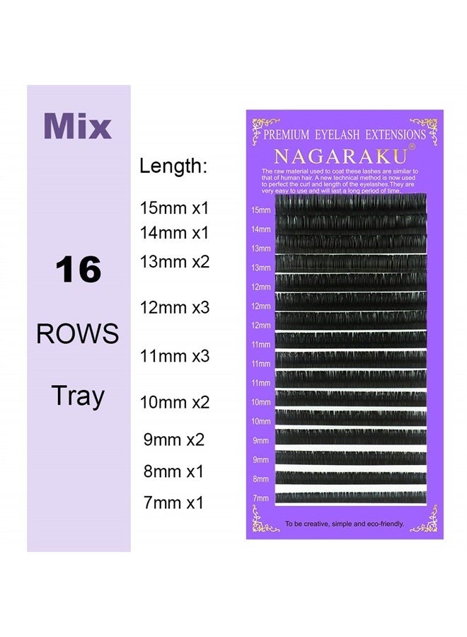 NAGARAKU 5 Trays Eyelash Extensions Individual Lashes 0.05mm D curl 11/12/13/14/15mm in 1 pack Classic Soft Natural Professional Faux Mink 16 rows - Image 2