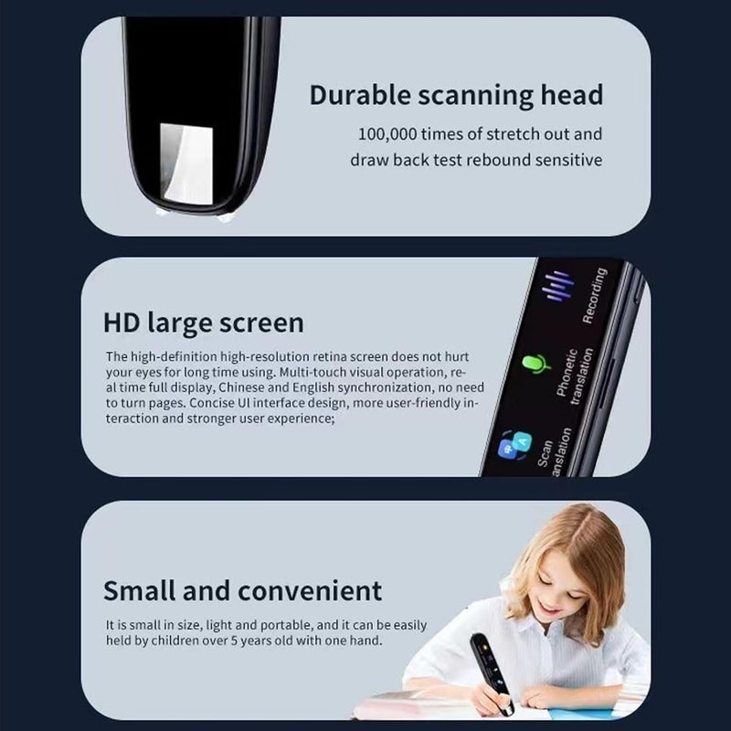 Portable Translation Pen, Digital Translation Pen Scanner, Scanning Translation Pen, Multiple Languages Digital Translator Dictionary Pen (Black) - Image 2