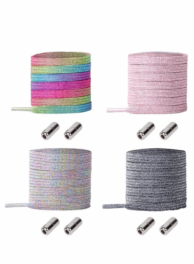 إسكدنيا 4 أزواج من أربطة الأحذية المرنة بدون ربط، أربطة سريعة الربط للأحذية مع مشبك معدني للأطفال والبالغين (4 ألوان)