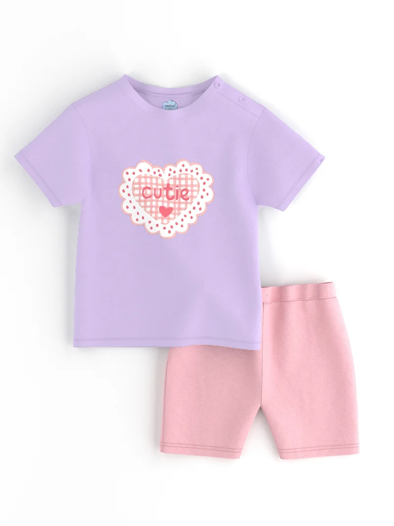 Nautinati Nautinati Girls' Cotton Cute Print Set of Top and Shorts