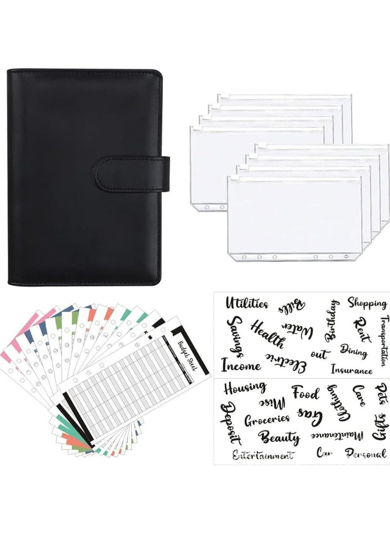 CMGTYYD CMGTYYD A6 Pu Leather Budget Binder,Cash Envelopes for Budgeting, 8 pcs Budget Binder With Magnetic Zipper Envelopes, 12 pcs Budget Sheets, 2 pcs Budget Binder Stickers(Black)  - Image 1