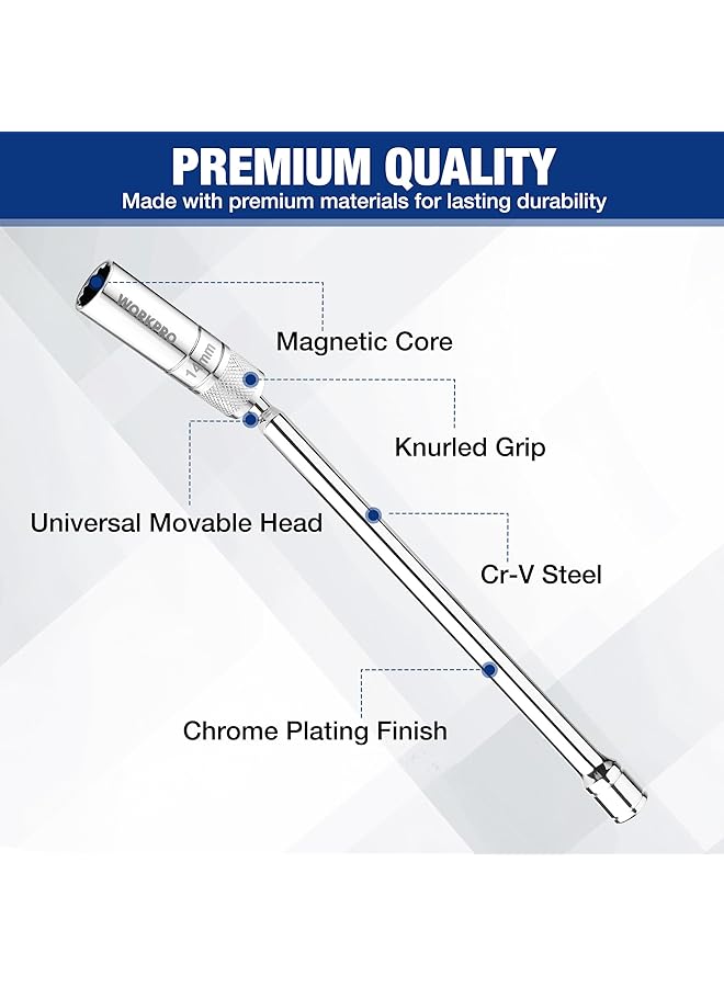 ووركبرو مقبس شمعة احتراق مغناطيسي 14 مم، أداة إزالة شمعة احتراق دوارة عالمية 12 نقطة، محرك 3/8 بوصة × 300 مم مرن ممتد لإصلاح السيارات - Image 3