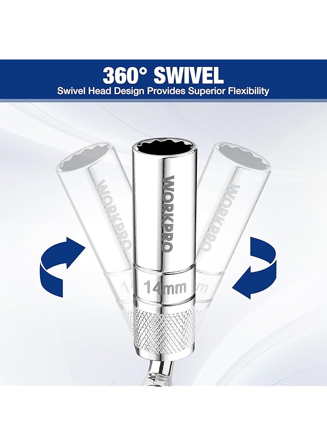 ووركبرو مقبس شمعة احتراق مغناطيسي 14 مم، أداة إزالة شمعة احتراق دوارة عالمية 12 نقطة، محرك 3/8 بوصة × 300 مم مرن ممتد لإصلاح السيارات - Image 4