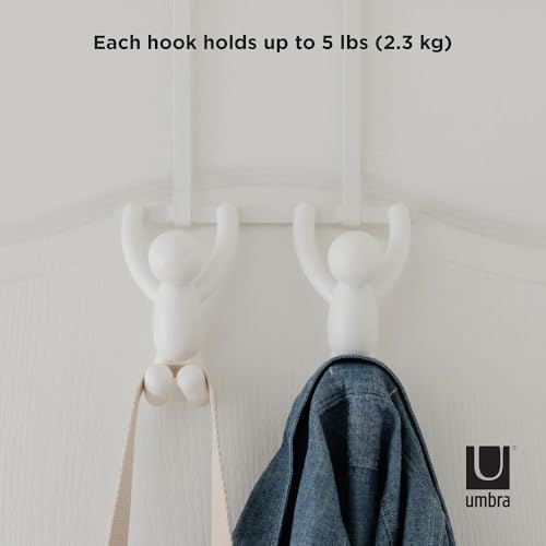 Umbra Buddy Over The Door Double Hook- Over The Door Double Hook, Decorative, Increases Storage, Storage for Coats, Hats, Scarves, Towels and More, Matte White Finish - Image 5