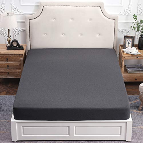 PURE ERA Jersey Knit Cotton Fitted Bottom Sheet ONLY (No Flat Sheet or Shams) Deep Pocket Up to 15" to 20" Ultra Soft Comfy Breathable Charcoal Black King - Image 5