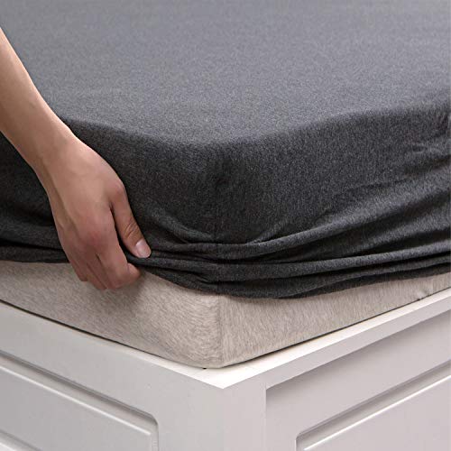 PURE ERA Jersey Knit Cotton Fitted Bottom Sheet ONLY (No Flat Sheet or Shams) Deep Pocket Up to 15" to 20" Ultra Soft Comfy Breathable Charcoal Black King - Image 1