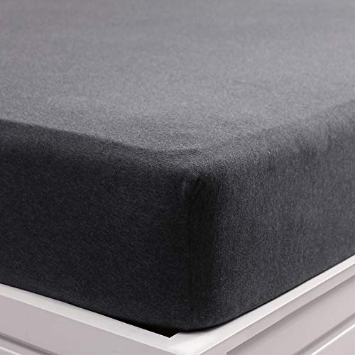 PURE ERA Jersey Knit Cotton Fitted Bottom Sheet ONLY (No Flat Sheet or Shams) Deep Pocket Up to 15" to 20" Ultra Soft Comfy Breathable Charcoal Black King - Image 2
