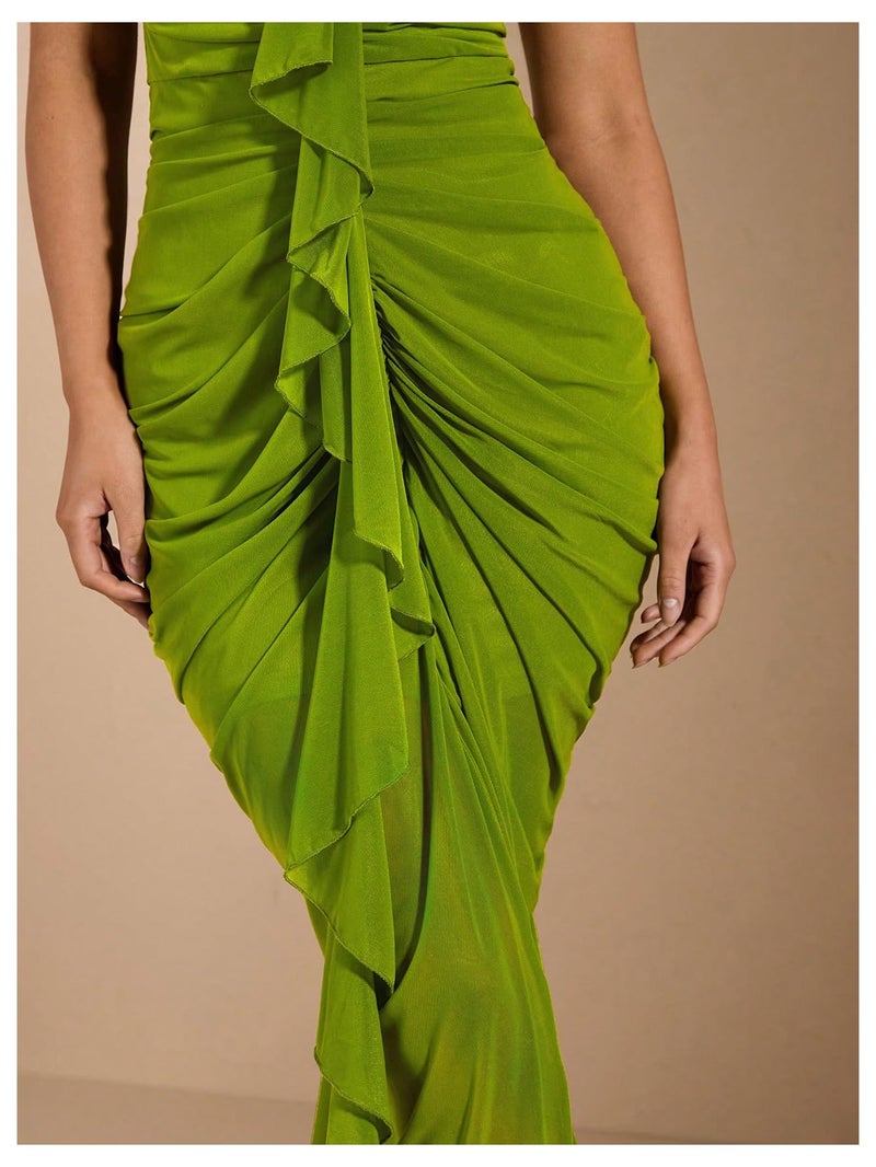 Floerns Women's Ruffle Ruched Cami Dress Draped Split Elegant Bodycon Maxi Dresses Green Small - Image 4