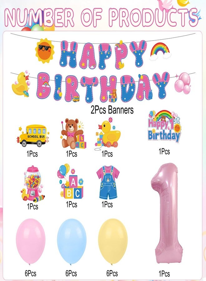 Aposwow Rachell Teacher 1st Birthday Decorations - 28 Pcs Cartoon English Teacher Rachel Girls Banners with Hanging Swirls Balloons Cake Topper Party Decoration for 1 Year Old Birthday Decor - Image 3