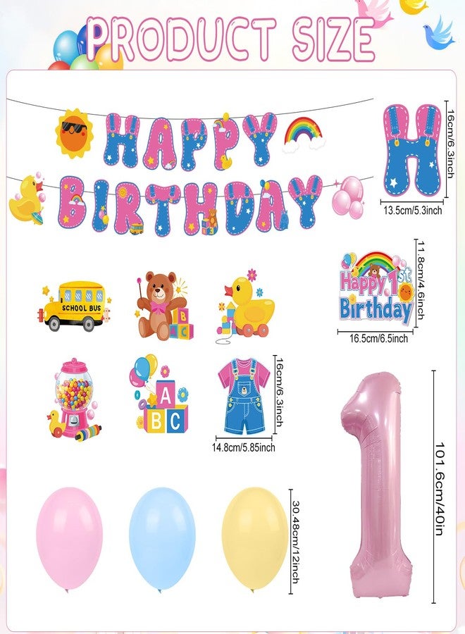 Aposwow Rachell Teacher 1st Birthday Decorations - 28 Pcs Cartoon English Teacher Rachel Girls Banners with Hanging Swirls Balloons Cake Topper Party Decoration for 1 Year Old Birthday Decor - Image 2