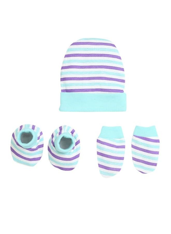 BUMZEE Cream & Mint Boys Cotton Cap Mitten Bootie Set Age - 0-3 Months (Peb9490) - Image 1