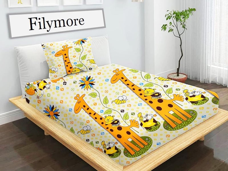 Filymore Cute Giraffe 3-Piece Kids Bedding Set - Single Bed Comforter, Matching Bedsheet & Pillow Cover - Soft Yellow and Cream Design for Children’s Room (90X60) inch - Image 3