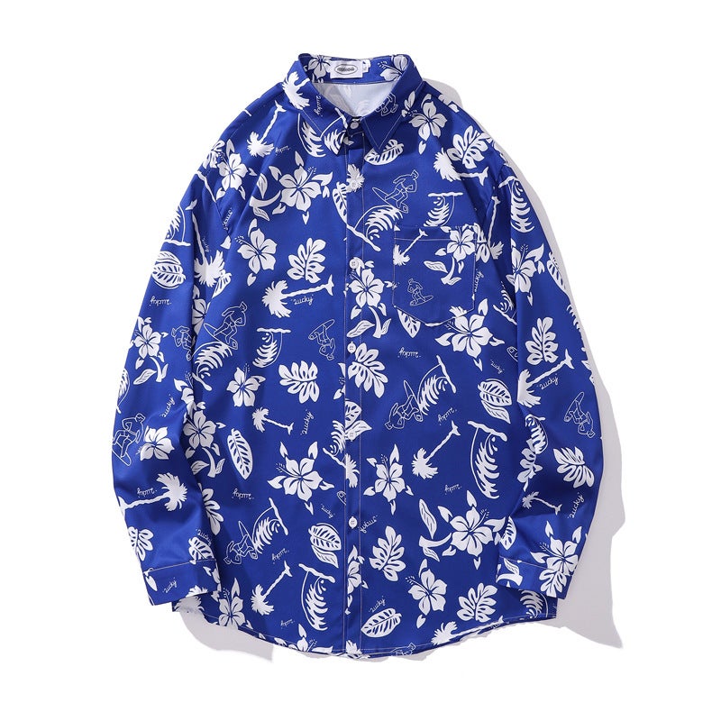 Pu Shuai Japanese Retro Design Hawaiian Floral Long-Sleeved Shirt Couple Hong Kong Style Casual Long-Sleeved Coat For Men And Women - Image 1