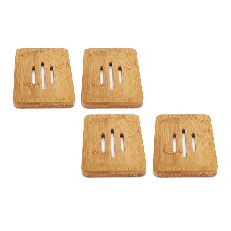 4 Pcs Bamboo Soap Dish Strong Water Resistance Sturdy Stylish Soap Holder for Home Bathroom Beauty Salon - Image 1