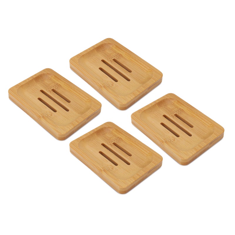 4 Pcs Bamboo Soap Dish Strong Water Resistance Sturdy Stylish Soap Holder for Home Bathroom Beauty Salon - Image 2