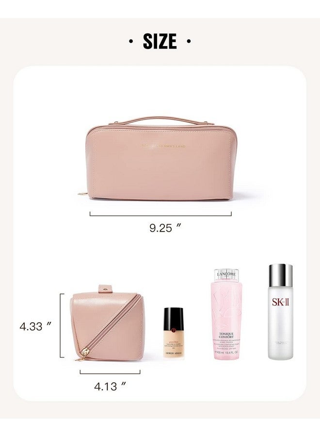 ABTRIX WITH AB Leather Travel Makeup Bag,Large Capacity Cosmetic Bags For Women, Waterproof Portable Pouch Open Flat Toiletry Bag Make Up Organizer With Divider And Handle, Multi Color (Pink) - Image 5