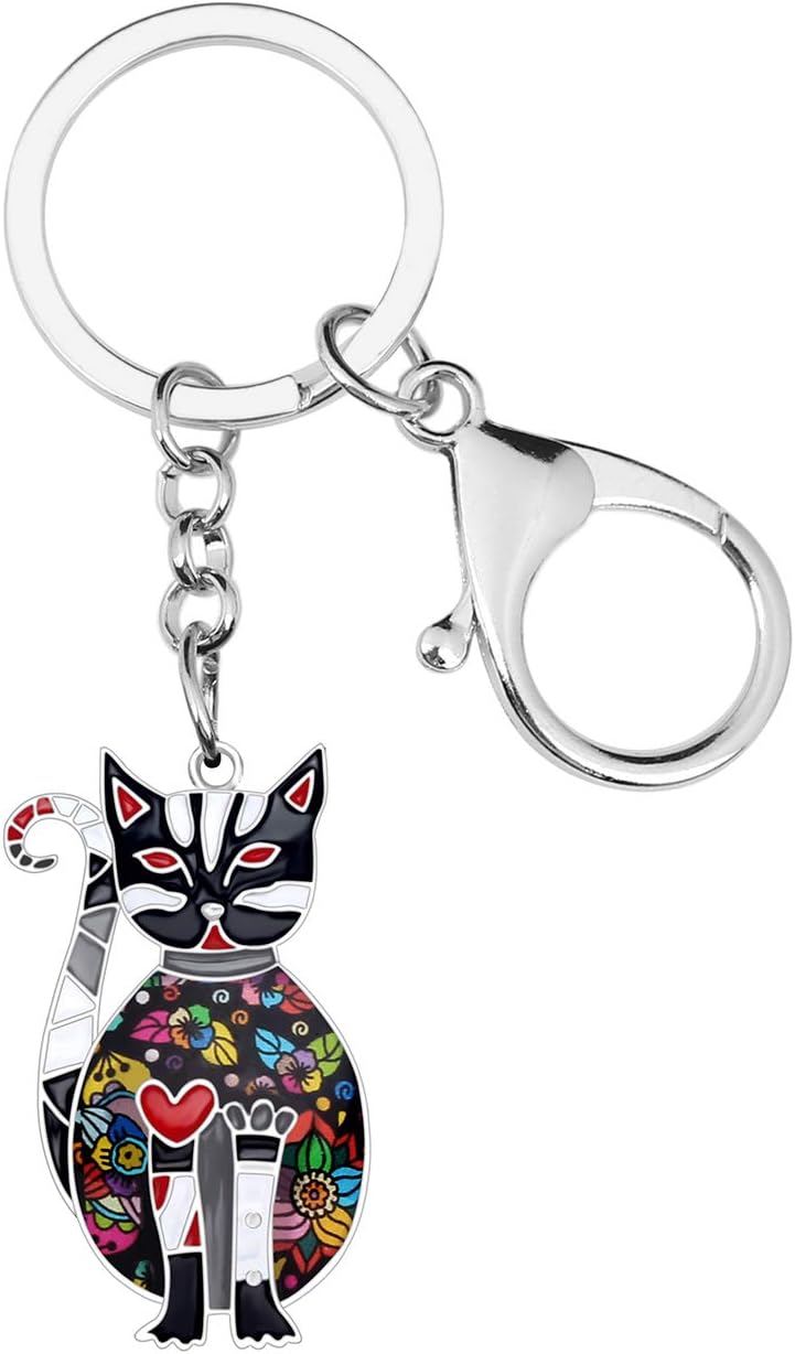 BONSNY Enamel Alloy Chain Cat Key Chains For Women Car Purse Handbag Charms keychains Gifts, Blackness, Charm size approximately 1.73"tall & 1.10" width - Image 1