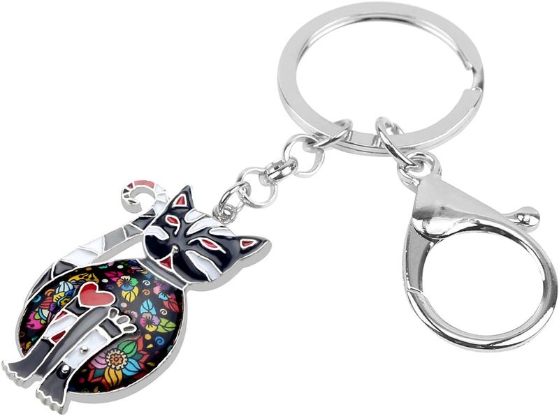 BONSNY Enamel Alloy Chain Cat Key Chains For Women Car Purse Handbag Charms keychains Gifts, Blackness, Charm size approximately 1.73"tall & 1.10" width - Image 2