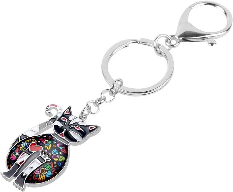 BONSNY Enamel Alloy Chain Cat Key Chains For Women Car Purse Handbag Charms keychains Gifts, Blackness, Charm size approximately 1.73"tall & 1.10" width - Image 3
