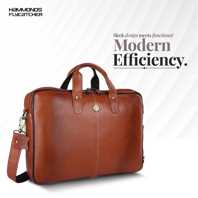 HAMMONDS FLYCATCHER Genuine Leather Office Bag for Men - 15.6 Inch Laptop Bag for Men for Professionals, Business Travelers - Adjustable Straps & Multiple Compartments - 1 Year Warranty - Tan - Image 3