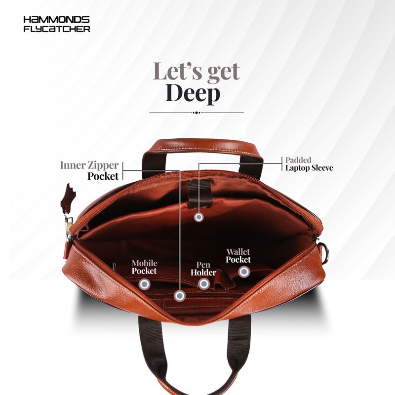 HAMMONDS FLYCATCHER Genuine Leather Office Bag for Men - 15.6 Inch Laptop Bag for Men for Professionals, Business Travelers - Adjustable Straps & Multiple Compartments - 1 Year Warranty - Tan - Image 4