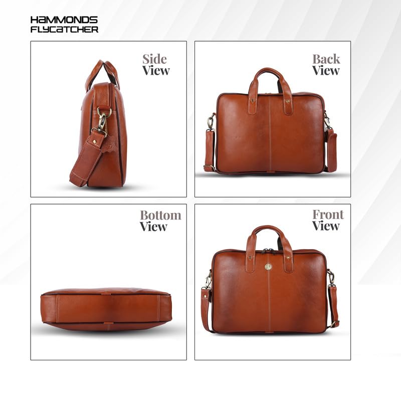 HAMMONDS FLYCATCHER Genuine Leather Office Bag for Men - 15.6 Inch Laptop Bag for Men for Professionals, Business Travelers - Adjustable Straps & Multiple Compartments - 1 Year Warranty - Tan - Image 5