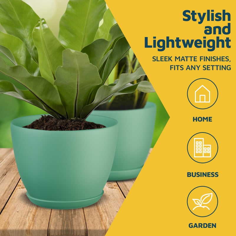 LifeMaster Mint Plant Pots with Drainage Holes & Saucers 3 Pack, Indoor & Outdoor Stackable Space-Saving Planters for Houseplants & Flowers, (7", 6.7", and 6" Inches), Durable & Weatherproof Materials - Image 3