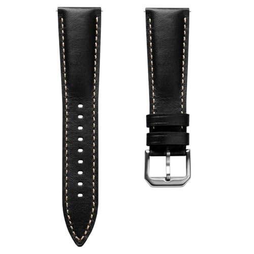 WatchGecko Tenby Classic Padded Genuine Leather QR Watch Strap [Black, 20mm] - Image 1