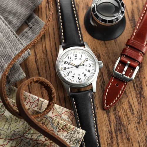 WatchGecko Tenby Classic Padded Genuine Leather QR Watch Strap [Black, 20mm] - Image 3