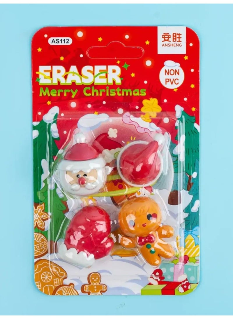 كارت استيكة اشكال كريسماس 4 قطع سانتا وسنومات مجسم - Image 1