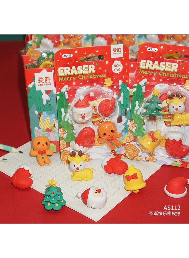 كارت استيكة اشكال كريسماس 4 قطع سانتا وسنومات مجسم - Image 3