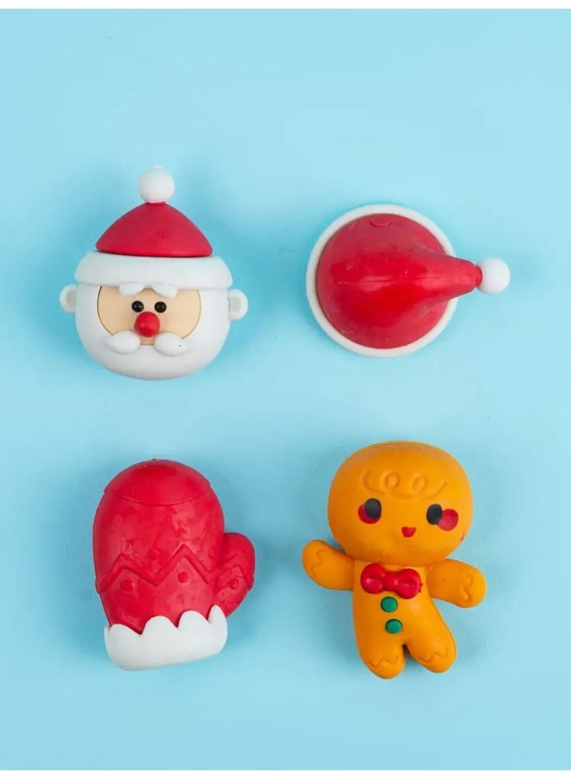 كارت استيكة اشكال كريسماس 4 قطع سانتا وسنومات مجسم - Image 4