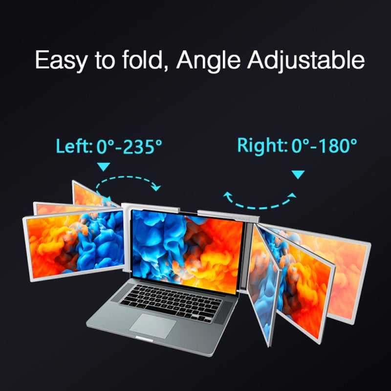 شاشة رباعية الأبعاد ثلاثية الشاشات بقياس 14 بوصة بدقة 1920*1080P FHD IPS، تصميم قابل للطي شاشة توسيع لجهاز الكمبيوتر المحمول - حامل قابل للتعديل ومستقر شاشة محمولة لموظفي المكافأة، السفر والعمل عن بُعد - Image 2