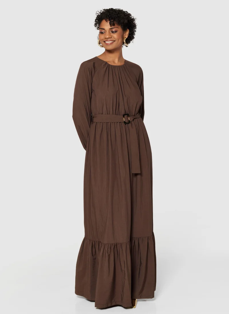 Closet London Belted Crew Neck Tiered Dress