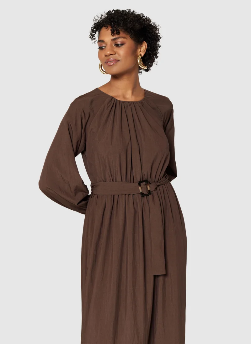 Closet London Belted Crew Neck Tiered Dress