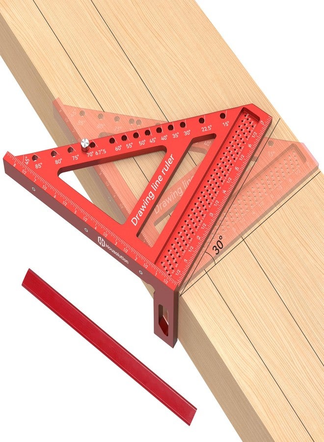 Housolution 8.5Inch 3D 6-in-1 Carpenter Square (1/16" Precision), 0-90° Aluminum Alloy Carpenter Square, Woodworking Protractor Drawing Line, Miter Triangle Ruler High Precision Layout, Red - Image 1