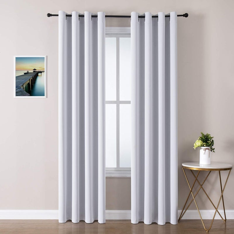 ChrisDowa Grommet Room Darkening Curtains for Bedroom and Living Room - 2 Panels Set Thermal Insulated Blackout Curtains (Greyish White, 52W x 95L) - Image 1