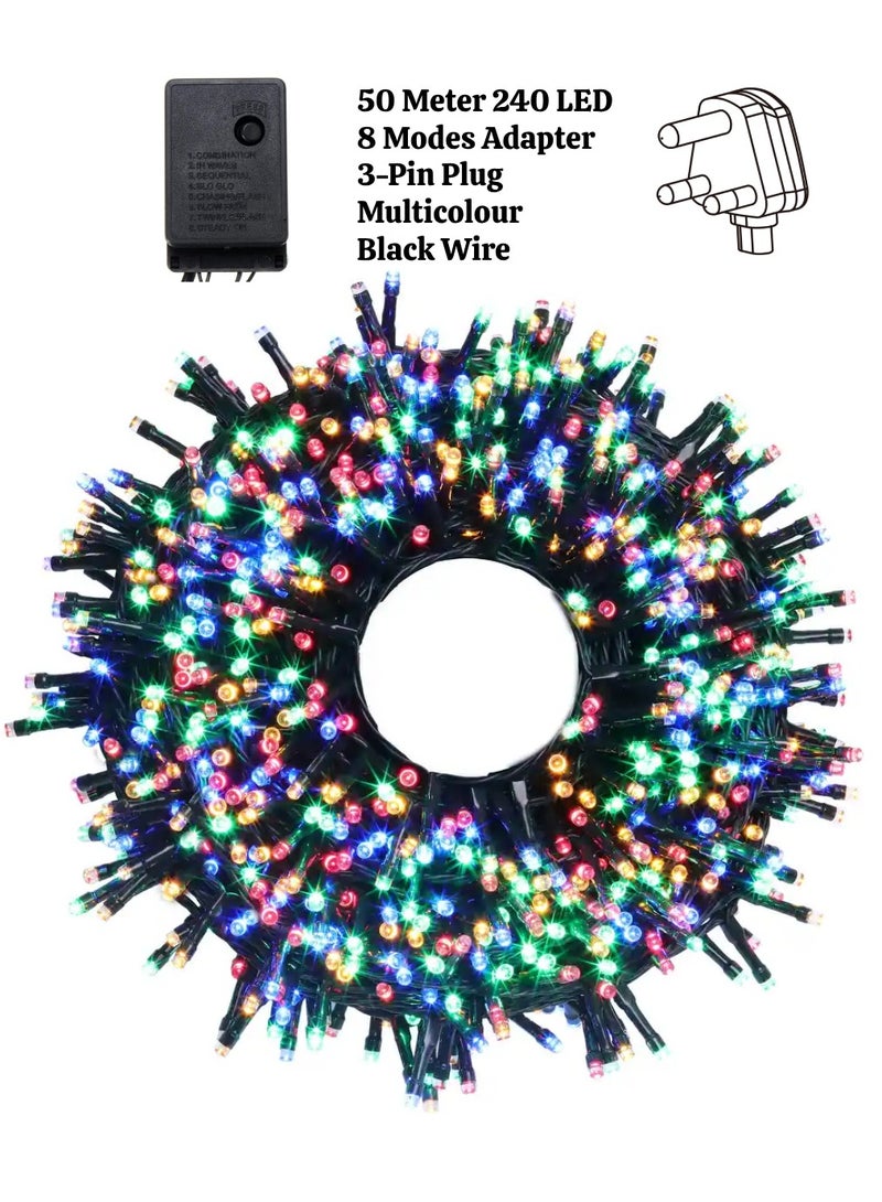 يوويل 50 متر 240 سلسلة أضواء LED أضواء الديكور RGB 8 أوضاع LED ضوء سلك أسود لديكورات المنزل أضواء رمضان ديكور داخلي وخارجي ديكور رمضان ضوء ديوالي أضواء الستار مع قابس 3 دبابيس في المملكة المتحدة - Image 1