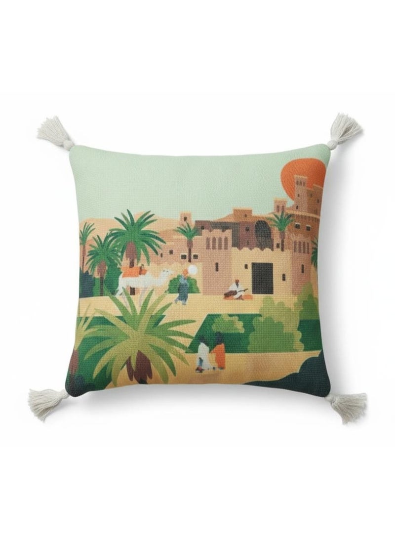 أي كي دي سي وسادة فنية مزخرفة مستوحاة من مدينة تمارا العربية من تصميم AKDC - تصميم مربع من القطن، 45×45 سم - Image 1