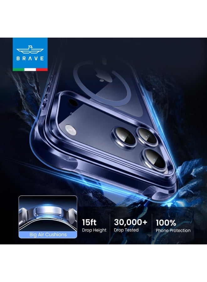 Brave iPhone 17 Pro Case Compatible with MagSafe, Shockproof Magnetic Silicone & Hard Shell Hybrid Case, Military-Grade 15ft Drop Protection, 30,000× Drop Tested, Slim Anti-Yellowing, Anti-Scratch & Anti-Fingerprint, Full-Coverage with Raised Edges, Wear-Resistant, Supports Wireless Charging (Clear Blue) - Image 2
