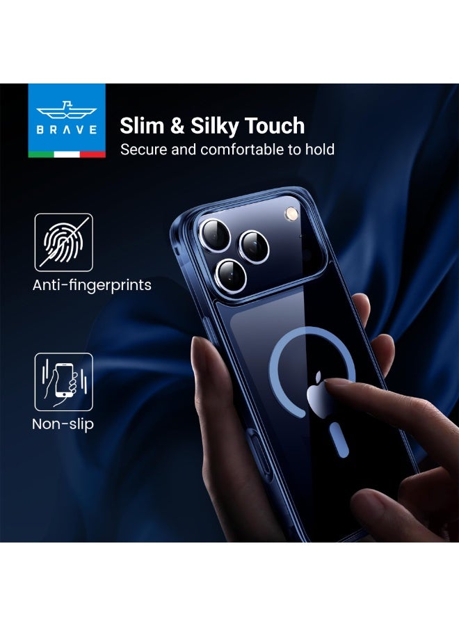 Brave iPhone 17 Pro Case Compatible with MagSafe, Shockproof Magnetic Silicone & Hard Shell Hybrid Case, Military-Grade 15ft Drop Protection, 30,000× Drop Tested, Slim Anti-Yellowing, Anti-Scratch & Anti-Fingerprint, Full-Coverage with Raised Edges, Wear-Resistant, Supports Wireless Charging (Clear Blue) - Image 5