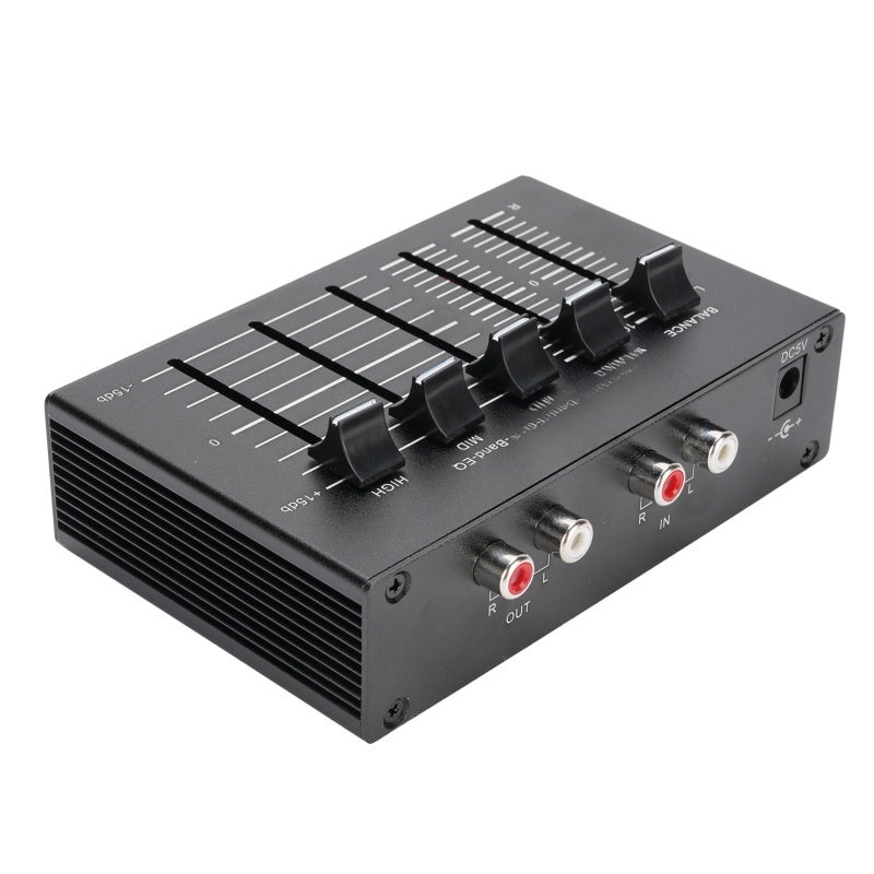 Phono Preamp 2 Channel Aluminum Alloy 3 Band Equalizer - TI NE5532 Low Noise Signal Processing Tone Adjustment for Record Player Home Car Audio Use - Image 1