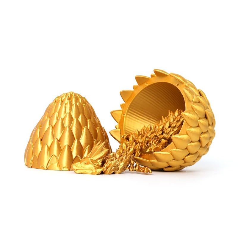 Flavery 3D Printed Dragon Egg - Gold - Easter Basket Stuffers, Unique Easter Prefilled Eggs with Toys, Flexible 12â€ Dragon Inside, Surprise Fidget Toy Gift for Kids, Teens & Adults, Easter Decor - Image 4