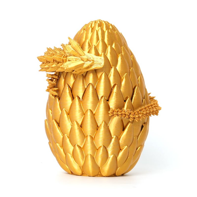 Flavery 3D Printed Dragon Egg - Gold - Easter Basket Stuffers, Unique Easter Prefilled Eggs with Toys, Flexible 12â€ Dragon Inside, Surprise Fidget Toy Gift for Kids, Teens & Adults, Easter Decor - Image 1