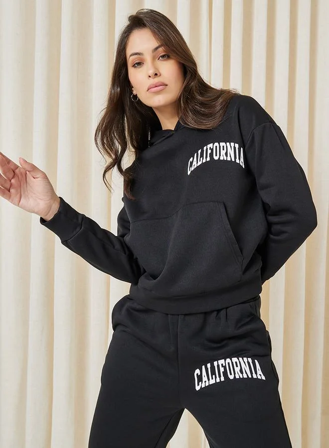 Styli Fleeceback Slogan Hoodie & Jogger Lounge Set