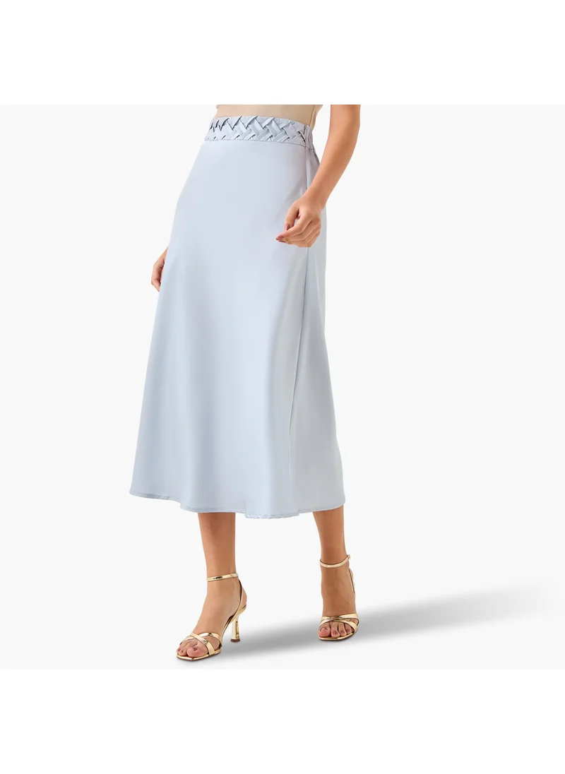 Splash FAV Satin Midi Skirt with Braided Waist Detail