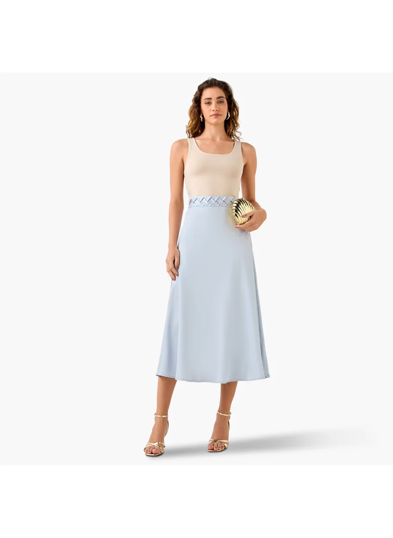 Splash FAV Satin Midi Skirt with Braided Waist Detail