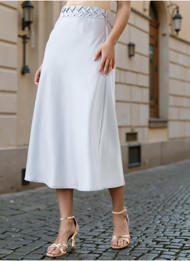 FAV Satin Midi Skirt with Braided Waist Detail