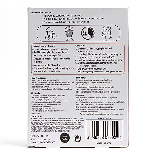 BioMiracle Vitamin C Collagen Essence, 20 Min Miracle Mask - Moisturizing, Firming and Rejuvinating (5 Pack, Pack of 2) - Image 2