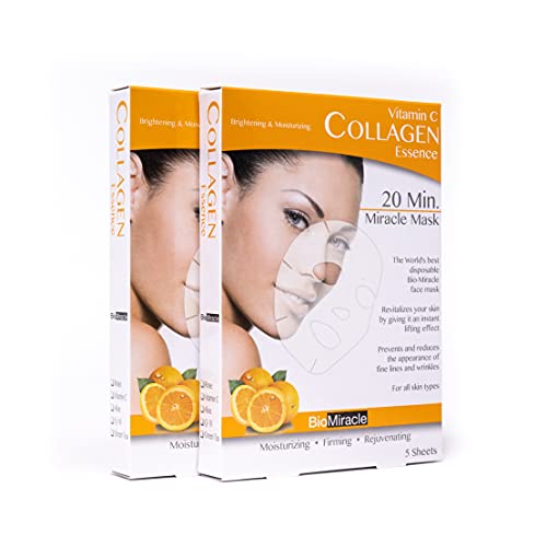 BioMiracle Vitamin C Collagen Essence, 20 Min Miracle Mask - Moisturizing, Firming and Rejuvinating (5 Pack, Pack of 2) - Image 1